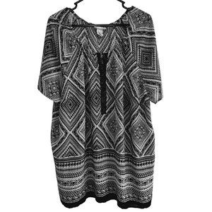 Catherines Womans Plus Size 0X 14/16W Top‎ Blouse Black White Embellished Beads
